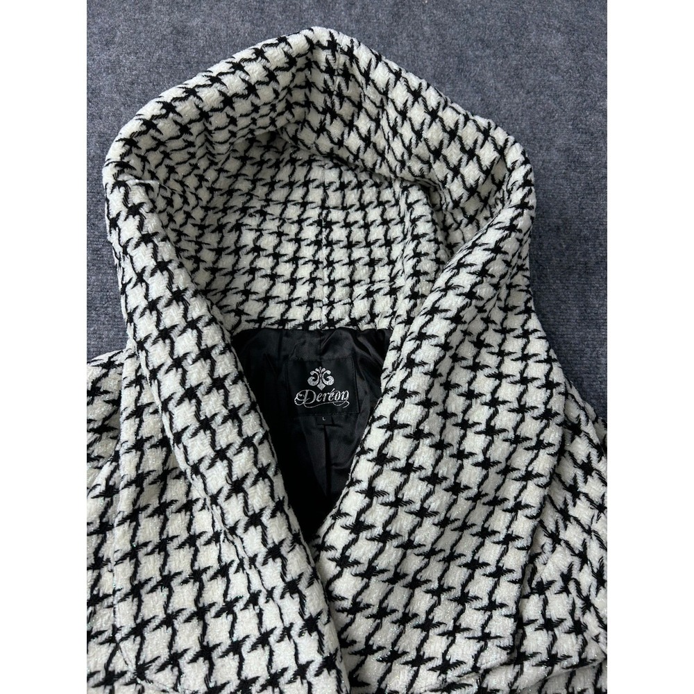 VTG Dereon Beyoncé Black White Houndstooth Hooded Jacket Women's Size L Glitter - Picture 8 of 13